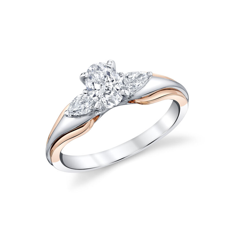 Oval Natural Diamond 1ctw. Three Stone Engagement Ring in 14k White and Rose Gold image number null